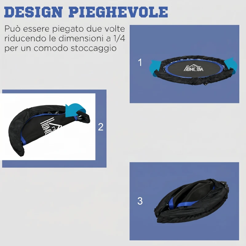 HOMCOM Mini Trampolino Fitness Ø102 cm Pieghevole con Manubrio Regolabile in Altezza, Blu