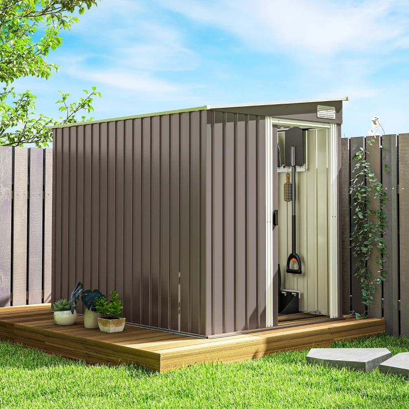 Outsunny Galpão Metálico 2,81 m² 154x206,5x181 cm Galpão com Telhado de Uma Água Fundação