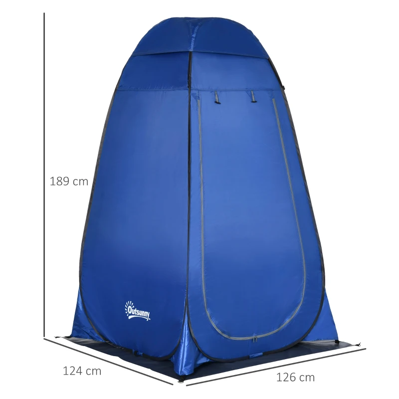 Outsunny Tenda de duche pop-up Tenda sanitária Tenda de vestir para camping com bolsa de transporte Casa de banho móvel exterior Azul escuro 126 x 124 x 189 cm