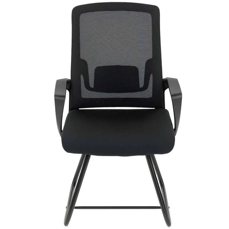 HOMCOM Cadeira de Escritório Cadeira para Visitantes com Apoio de Braço, Apoio Lombar, Encosto em Malha para Escritório, Sala de Conferências Preto