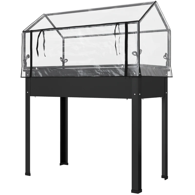 Outsunny Canteiro elevado com teto de estufa, Caixa de plantas elevada com orifícios de drenagem, 100 x 48 x 124 cm, Preto