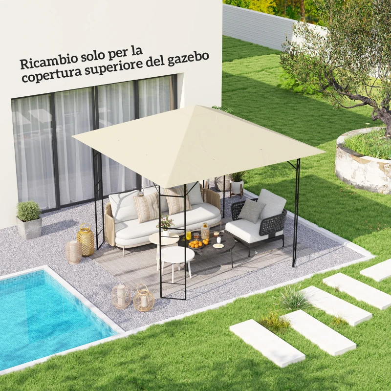 Outsunny Telhado para Pavilhão de Jardim 3x3 m com 8 orifícios de drenagem, em tecido Oxford 600D, Creme branco