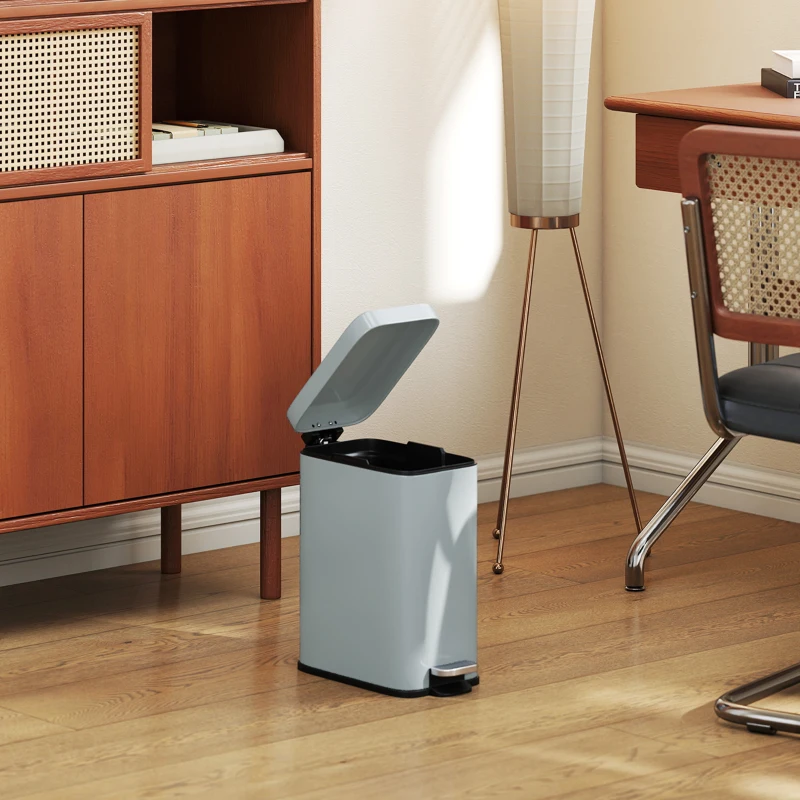 HOMCOM Lixeira de metal, Balde de lixo, Capacidade 5 L, com pedal, com balde interno, Cinza