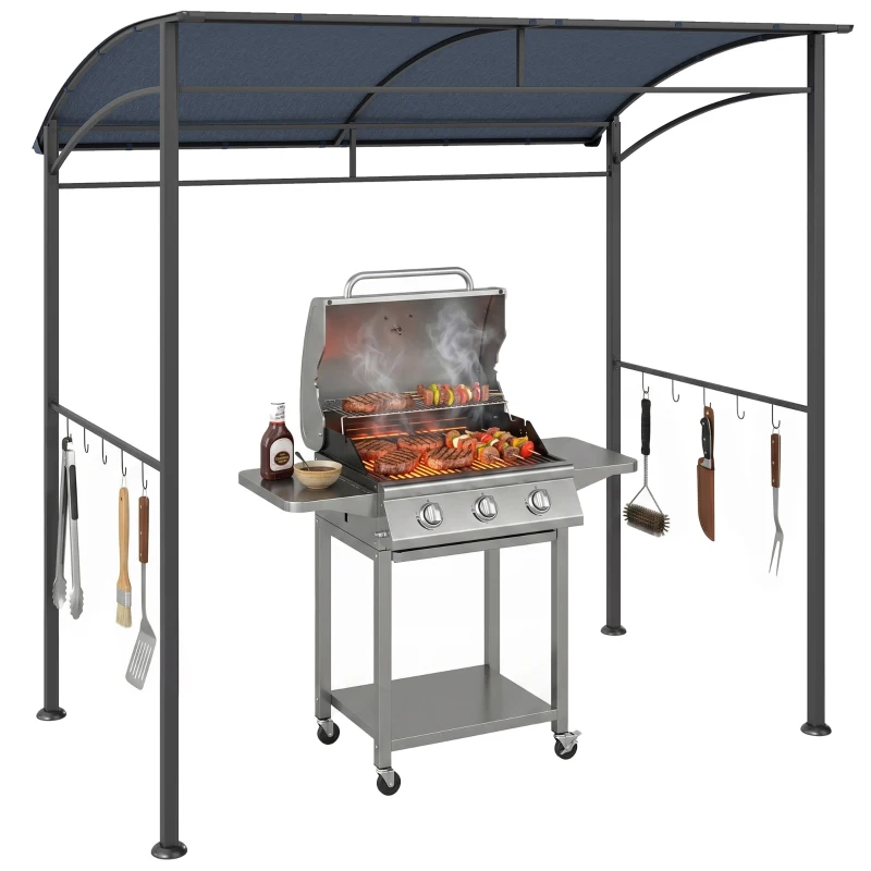Outsunny Grillpaviljoen, Grillafdak, Regenbescherming, Haken voor Keukengerei, Stalen frame, grijs, 215 x 150 x 174/220 cm