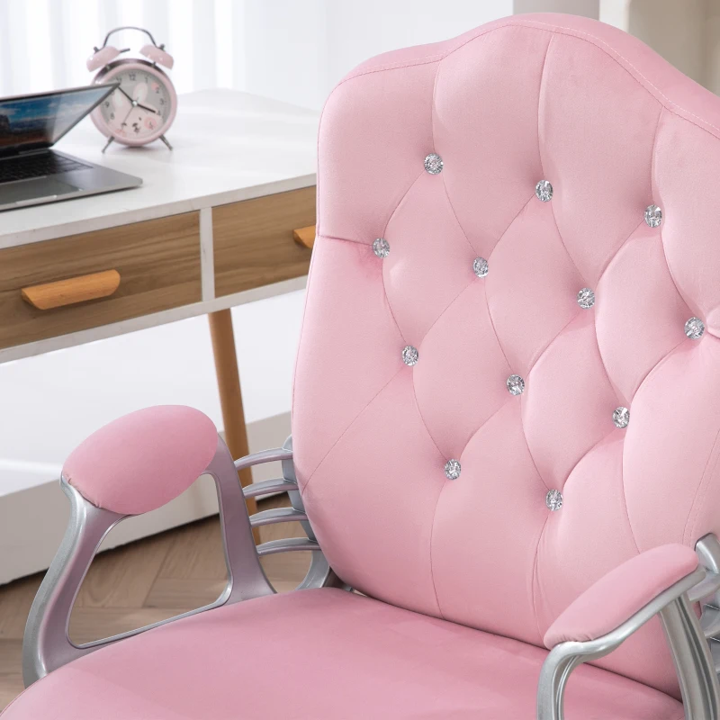 Vinsetto Cadeira de escritório, encosto reclinável, altura ajustável, visual de veludo, até 120 kg, Rosa