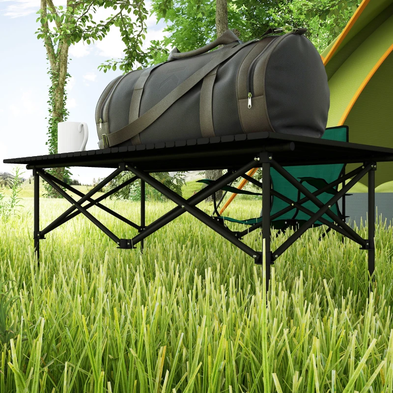 Outsunny Mesa de Camping Dobrável com Tampo Enrolável Mesa de Jardim em Alumínio 2 Pessoas 95 x 55cm Preto