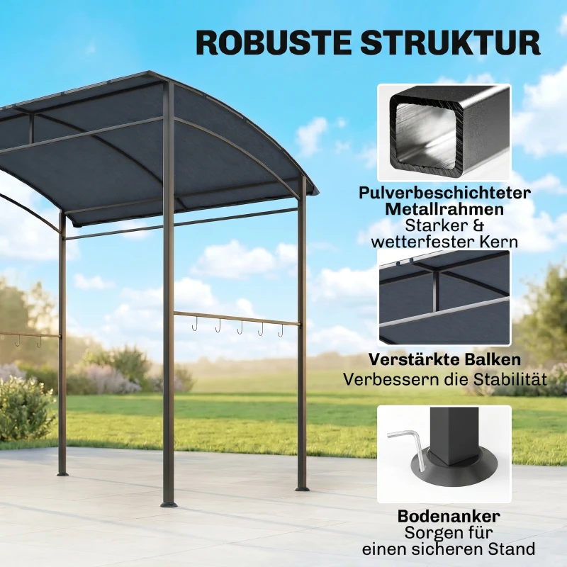 Outsunny Grillpaviljoen, Grillafdak, Regenbescherming, Haken voor Keukengerei, Stalen frame, grijs, 215 x 150 x 174/220 cm