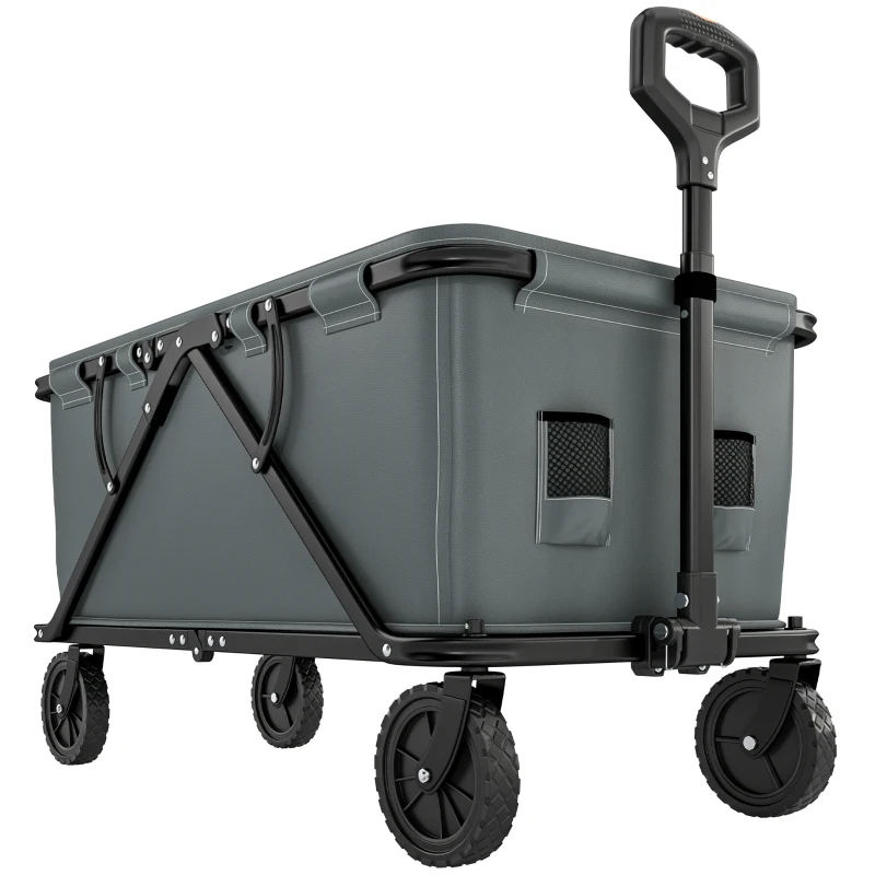 Outsunny Carrinho de jardim com capacidade de 120 kg, dobrável, carrinho de transporte com lona removível 160 L Cinza escuro