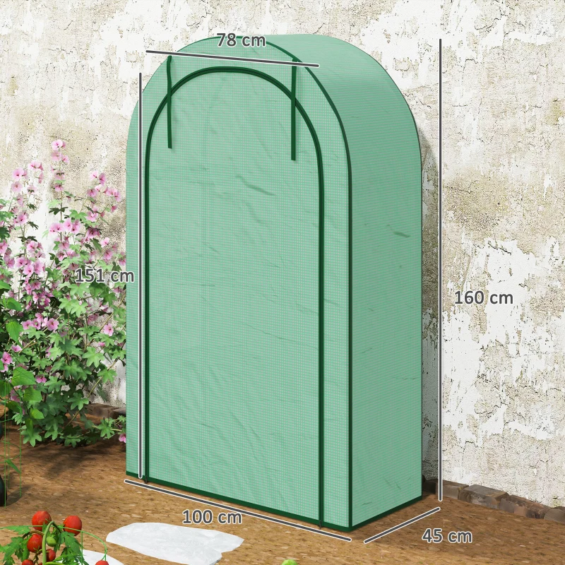 Outsunny Mini-estufa, estufa de 4 níveis com lona plástica, portátil, porta enrolável, 100 x 45 x 160 cm, verde