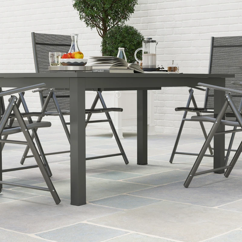 Outsunny Mesa de Jardim Extensível Alumínio 160/220x90 cm Resistente às Intempéries Mesa de Varanda, Mesa Buffet Antiderrapante Cinza