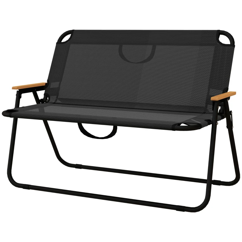 Outsunny Cadeira dobrável, respirável, apoios de braço em madeira-plástico, 108x65x73cm, Preto-Natural