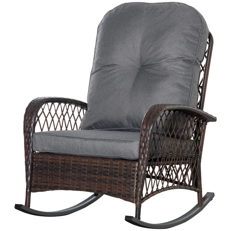 Outsunny Cadeira de balanço estofada com capitonê PE-Rattan Aço Castanho + Cinza