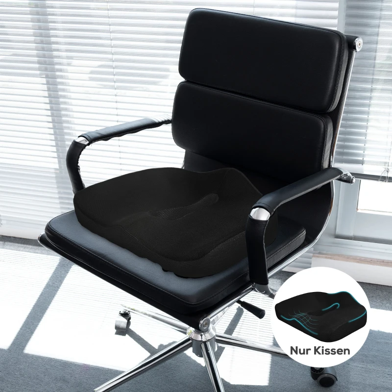 HOMCOM Almofada para assento, ergonômica, revestimento respirável, antiderrapante, 44x39x13 cm, Preto