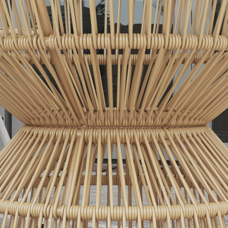 Outsunny Mesa Lateral Exterior Mesa de Jardim Rattan, Tampo de Vidro, PE-Rattan, 60 cm x 60 cm x 50 cm, Madeira Natural