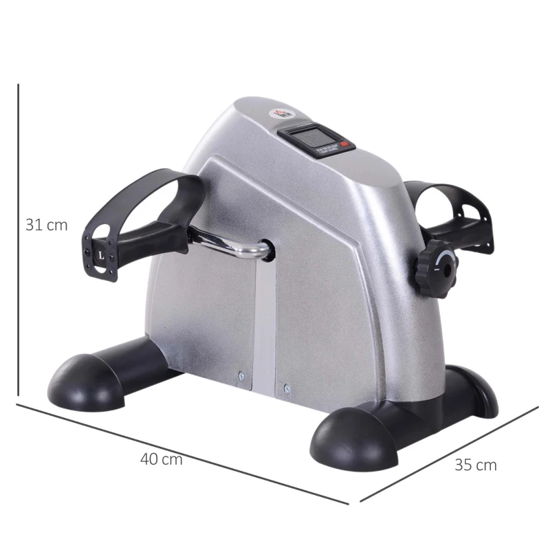 HOMCOM Mini bicicleta doméstica Treinador de braços e pernas Pedalador para seniores com ecrã LCD resistência ajustável Bicicleta fitness para casa escritório 35 x 40 x 31 cm Prata