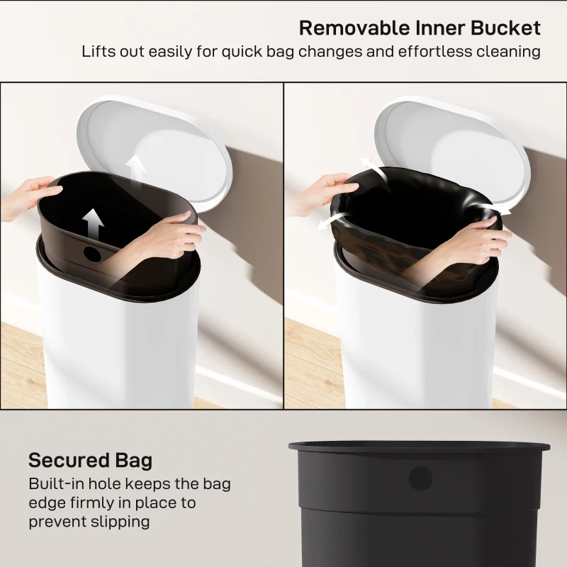 HOMCOM 30 L Modern Curved Kitchen Bin - White