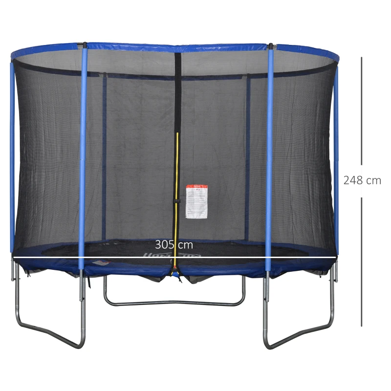 HOMCOM Trampolim com rede de proteção Trampolim de jardim para interior e exterior Trampolim fitness para jovens e adultos Aço Azul+Preto até 113,6 kg Ø305 x 248H cm