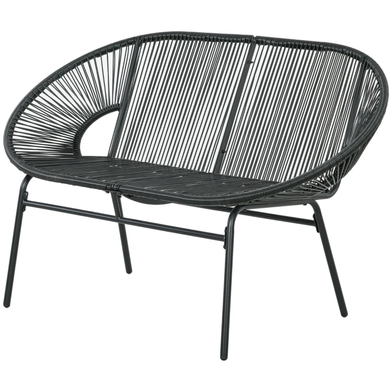 Outsunny Poltrona de Rattan Relax em Estilo Boho, 132 cm x 72 cm x 83 cm, Preto