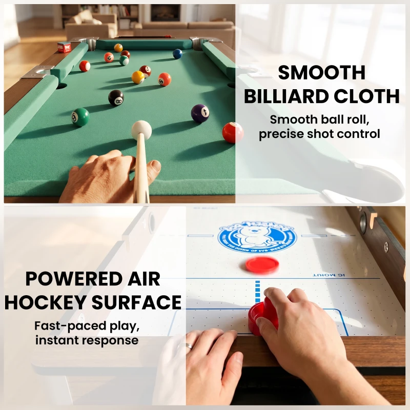 SPORTNOW 3 in 1 Multi Games Table, 3.4ft Reversible Air Hockey Pool Football Game Table with Lockable Wheels, Storage Shelf