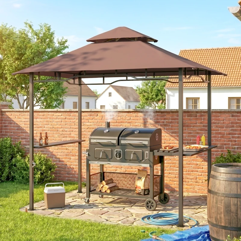 Outsunny Barbecuepaviljoen barbecuetent tuintent balkon barbecue paviljoen dubbel dak staal