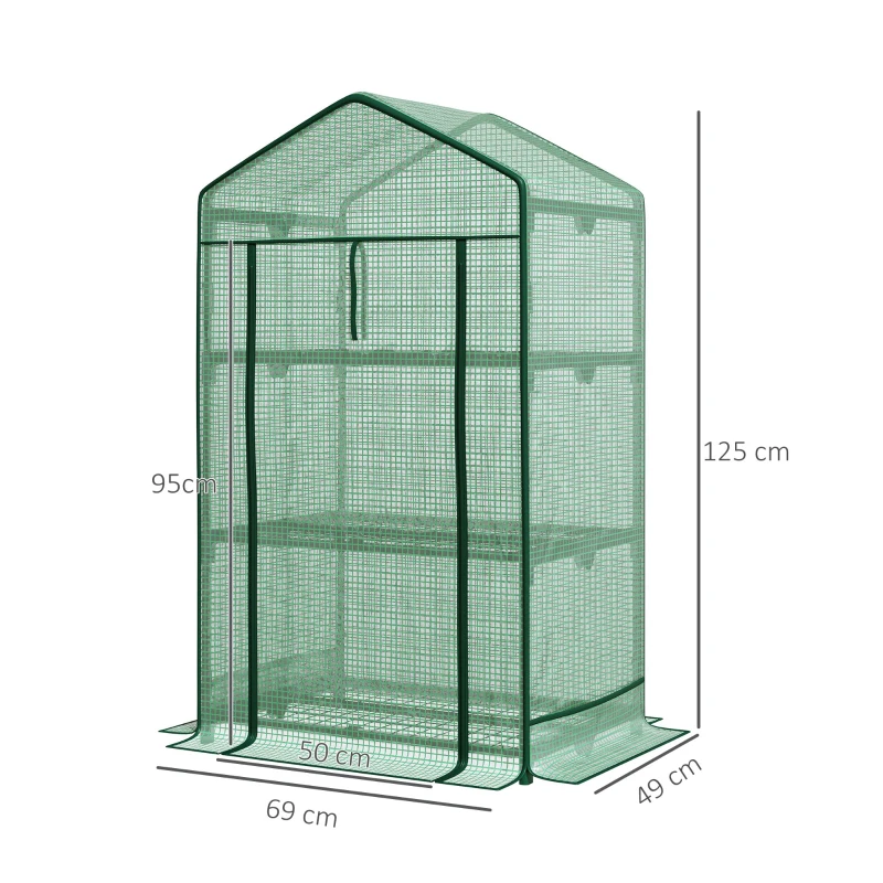Outsunny Mini-estufa Estufa de germinação com cobertura plástica e 3 prateleiras Porta enrolável Canteiro de legumes