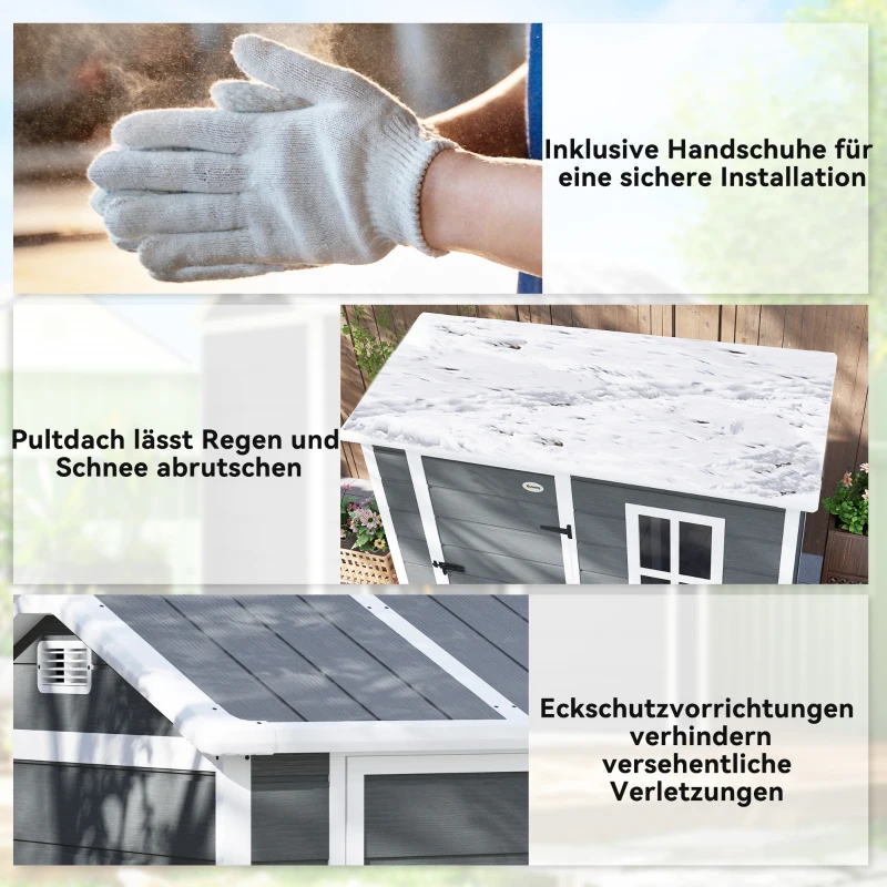 Outsunny Casa de jardim, abrigo de jardim com base, janela, porta trancável, resina plástica, resistente às intempéries, Cinza