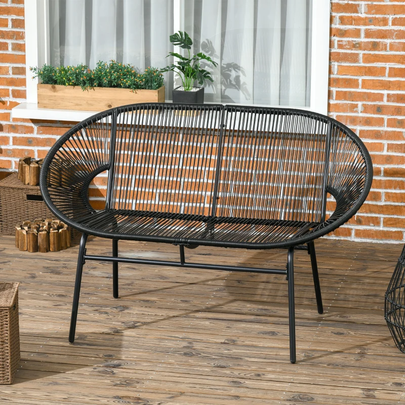 Outsunny Poltrona de Rattan Relax em Estilo Boho, 132 cm x 72 cm x 83 cm, Preto