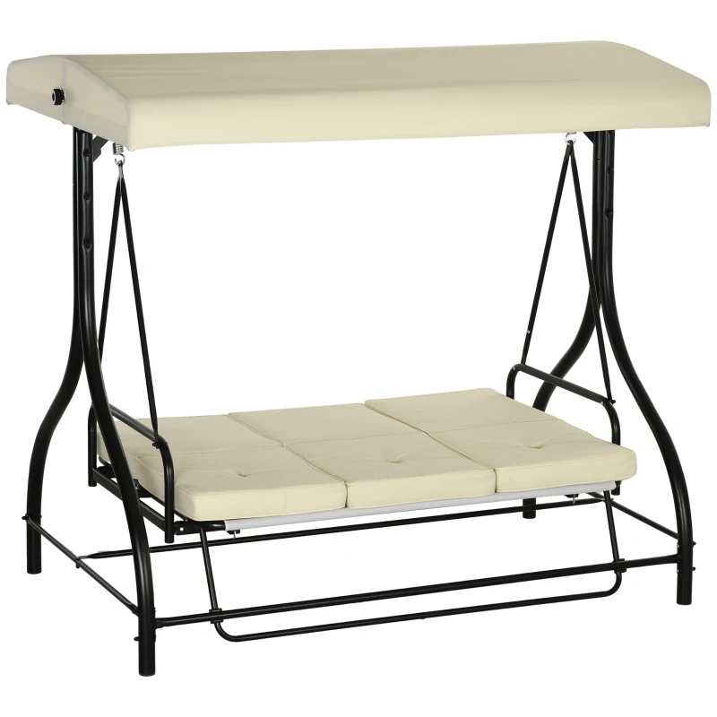 Outsunny Banco balançante, balanço estilo Hollywood com proteção solar, balanço de jardim, balanço para varanda, 3 lugares, cama balançante