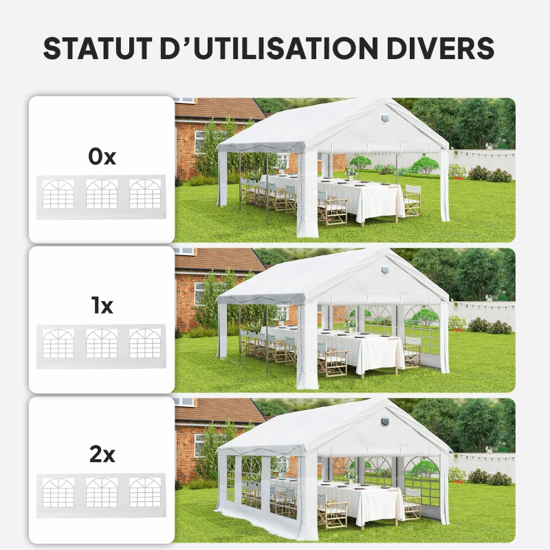 Outsunny Tente de Réception Barnum Structure Acier Galvanisé Barres de Renfort 4 Parois Latérales Fenêtres UPF 30+ 4x6m Blanc