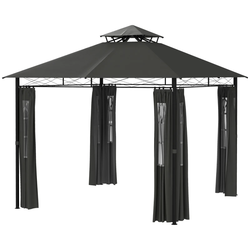 Outsunny Pavilhão Tenda de Festa Pavilhão de Jardim, 3 x 3 x 2, 88 m, Cinza escuro