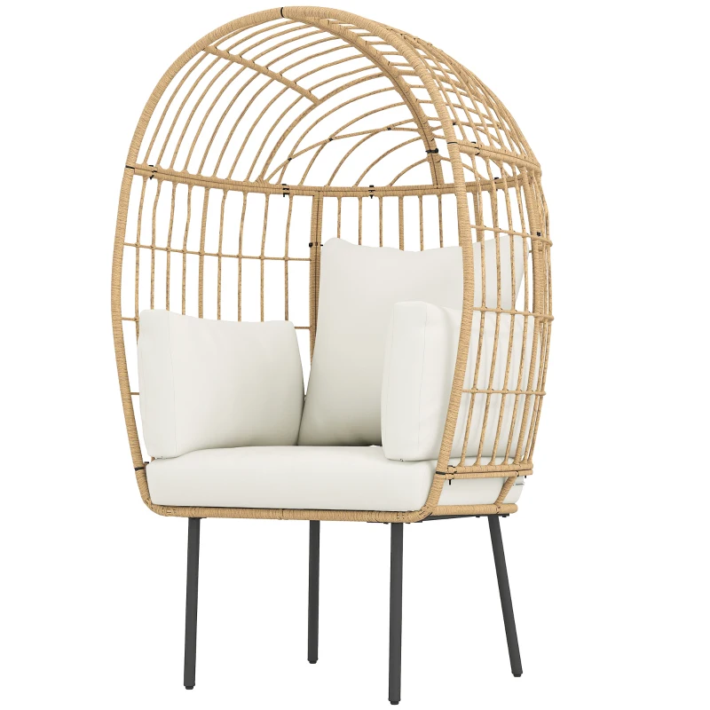 Outsunny Poltrona de Vime em Forma de Ovo com Almofada Removível, Estofada, Poltrona para Exterior em Vime 95 x 80 x 155 cm Bege