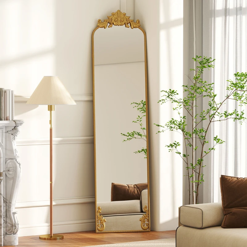 HOMCOM Full Length Mirror, 50 x 160 cm Floor Mirror with Baroque Metal Frame for Bedroom, Living Room, Dressing Room, Gold Tone