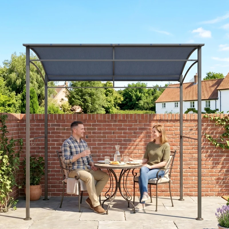 Outsunny Grillpaviljoen, Grillafdak, Regenbescherming, Haken voor Keukengerei, Stalen frame, grijs, 215 x 150 x 174/220 cm