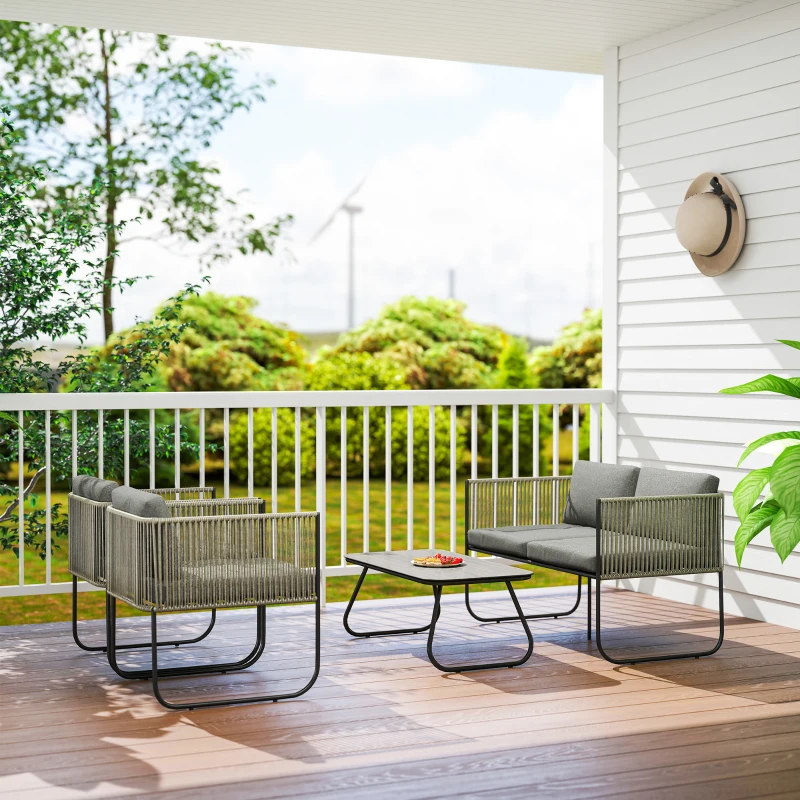 Outsunny Conjunto de Móveis para Jardim em Polyrattan Lounge com Sofá Poltrona Mesa Almofadas À Prova de Intempéries 116 x 60 x 69 cm Marrom+Cinza escuro