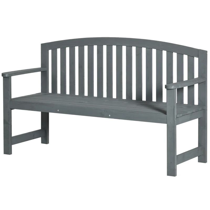 Outsunny Banco de jardim 2 lugares em madeira, banco resistente às intempéries, mobiliário de jardim com encosto, 240 kg de capacidade 143 x 51 x 85 cm, Cinza