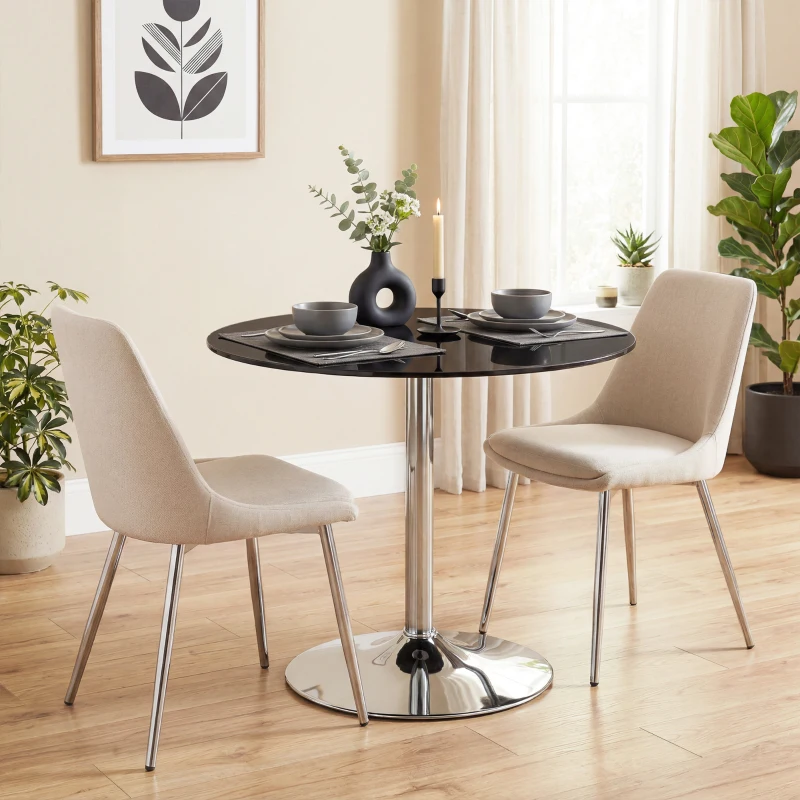 HOMCOM Round Bar Table, Modern Dining Table with Tempered Glass Top and Steel Frame for 4, 80 x 80 x 77cm, Black