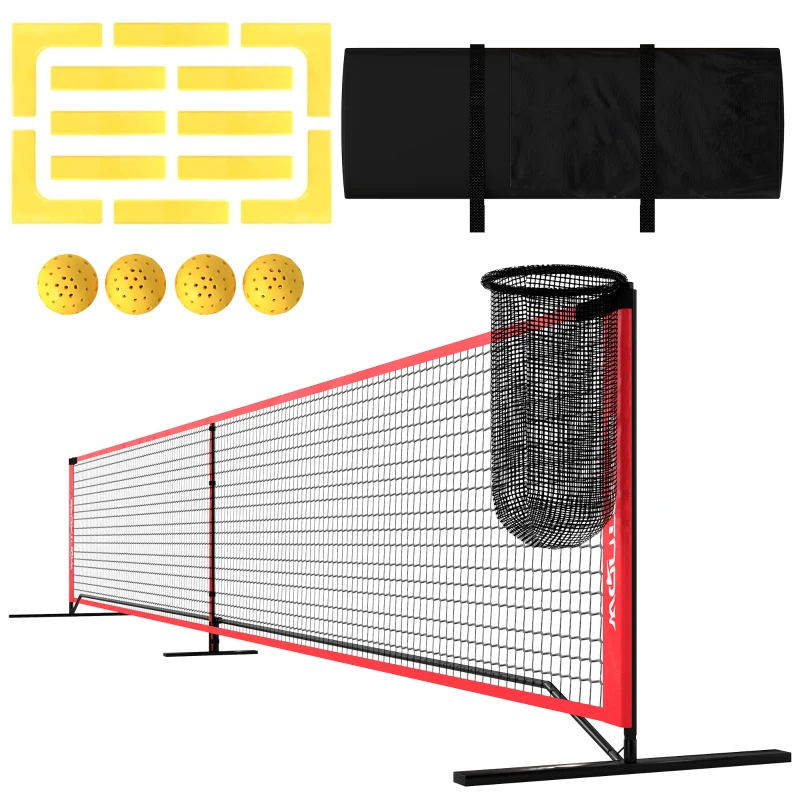 SPORTNOW Conjunto de Pickleball com Rede Suporte Bolas Aço Plástico Vermelho