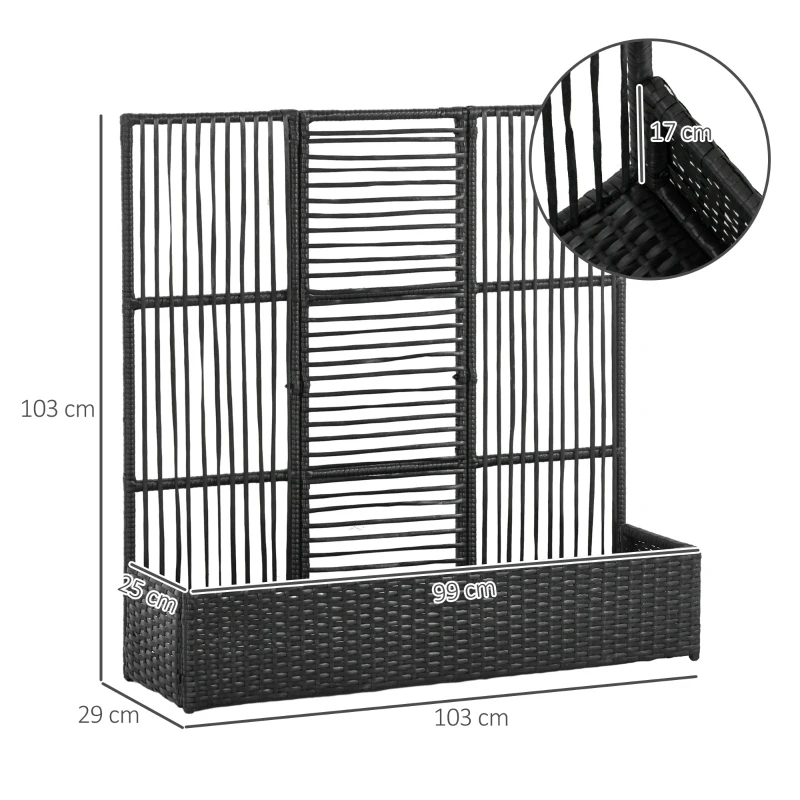 Outsunny Canteiro com treliça, resistente às intempéries, polirrattan, 103 x 29 x 103 cm, Preto