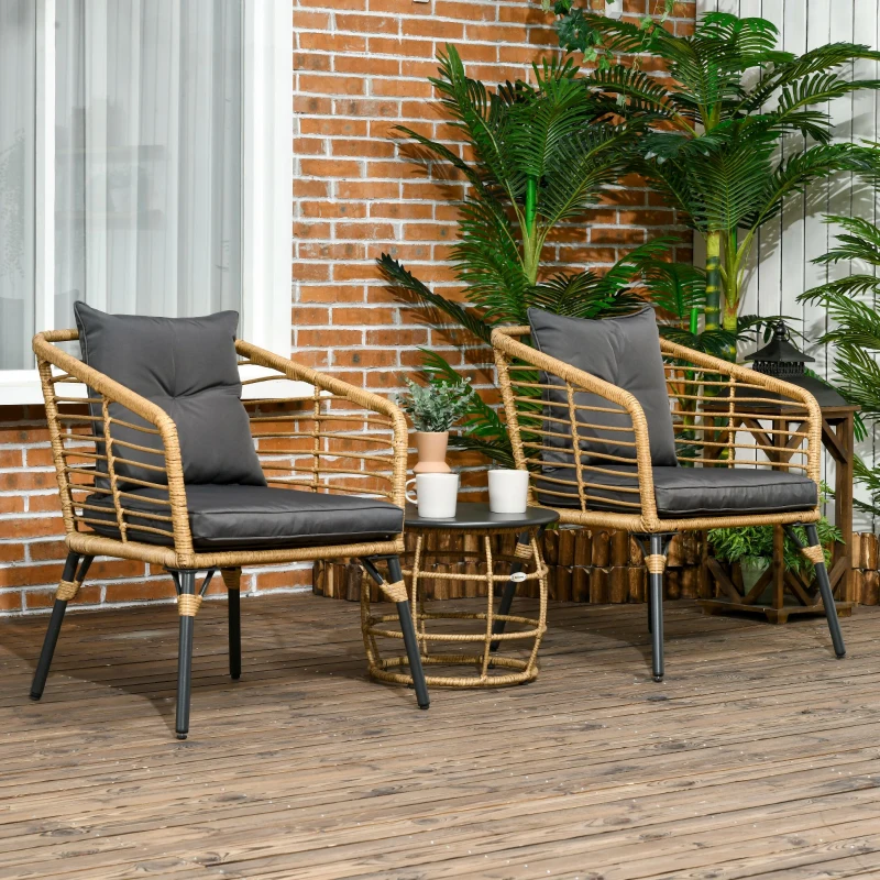 Outsunny Conjunto Bistrô 3 Peças, resistente às intempéries, 1 Mesa de Apoio, 2 Cadeiras, 62 cm x 65 cm x 78 cm, Areia+Cinza Escuro