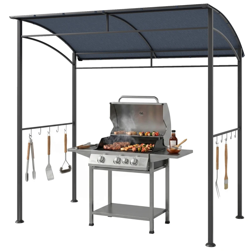 Outsunny Pavilhão para Churrasco, Cobertura para Churrasqueira, Proteção contra Chuva, Ganchos para Utensílios, Estrutura em Aço, cinza, 215 x 150 x 174/220 cm