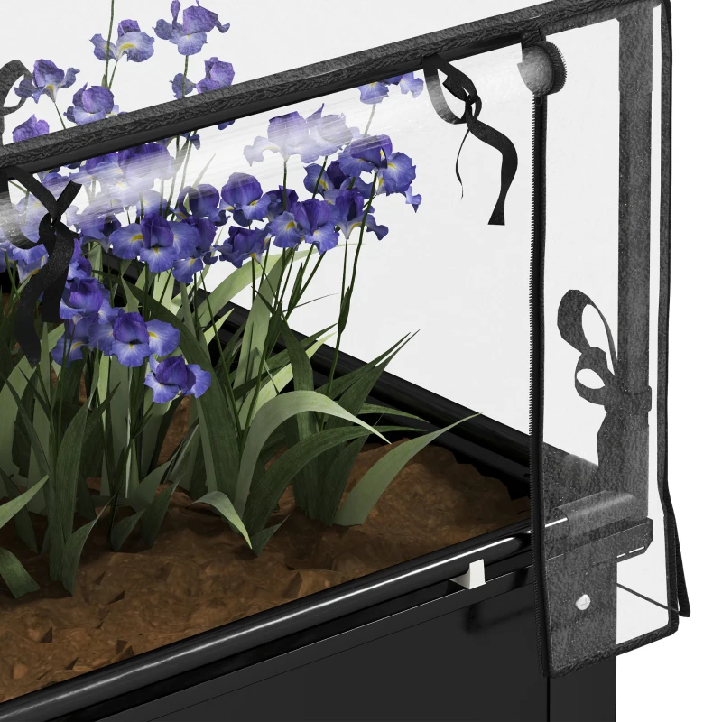 Outsunny Canteiro Elevado com Teto de Estufa, Caixa Elevada para Plantas com Furos de Drenagem, 60 x 60 x 120 cm, Preto