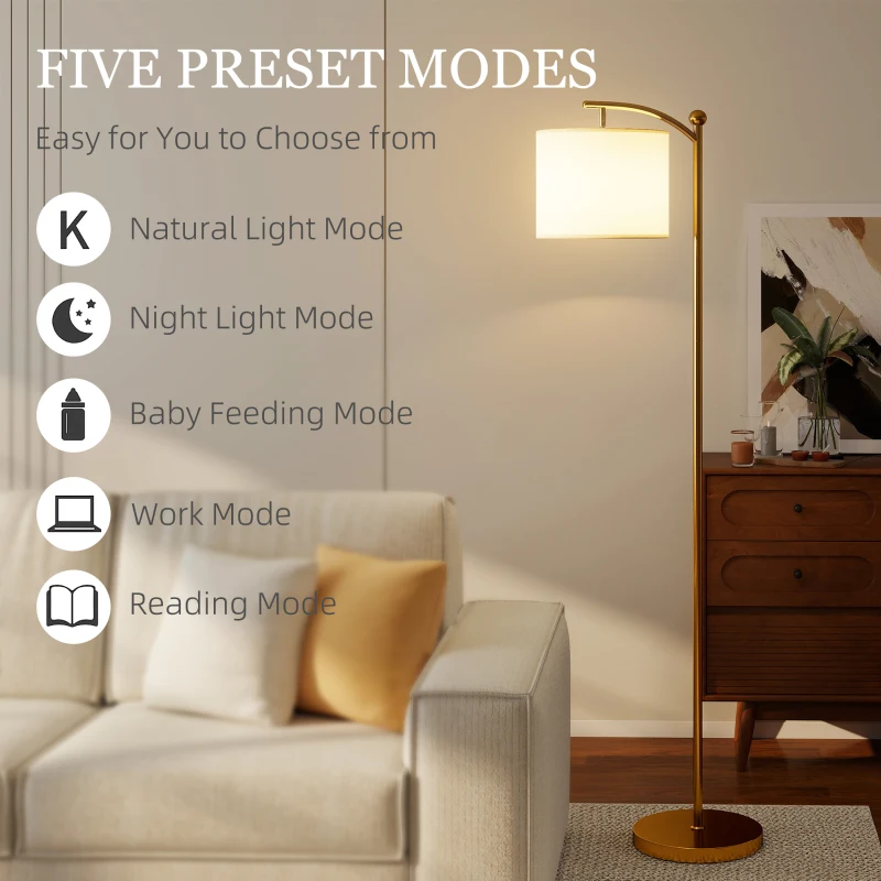 HOMCOM LED Floor Lamp with Remote Control - Gold Tone