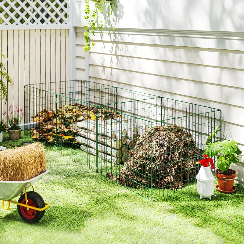 Outsunny Composteira 1680 litros, 270 x 90 x 70 cm 3 peças composteira rápida em aço, resistente às intempéries Verde