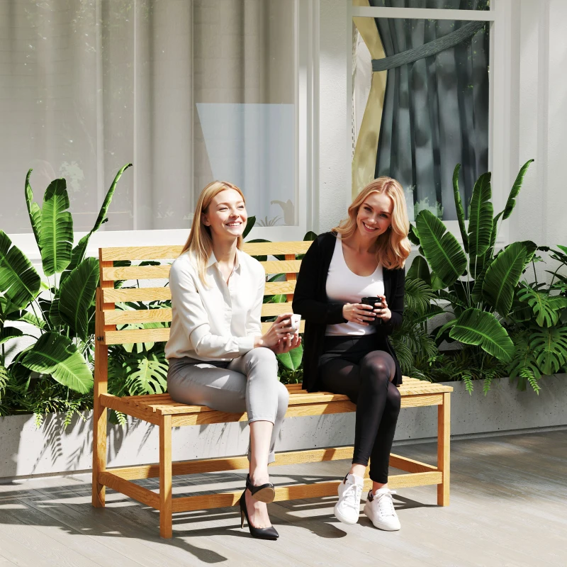 Outsunny Banco de Jardim 2 Lugares em Madeira, Assento Resistente às Intempéries, Mobiliário de Jardim UV-Resistente com Encostos Conversíveis 110x61x89cm, Teca