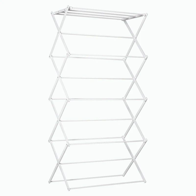 HOMCOM Varal dobrável 8 níveis torre de secagem varal de torre varal metálico peças em plástico branco 74 x 35 x 144 cm