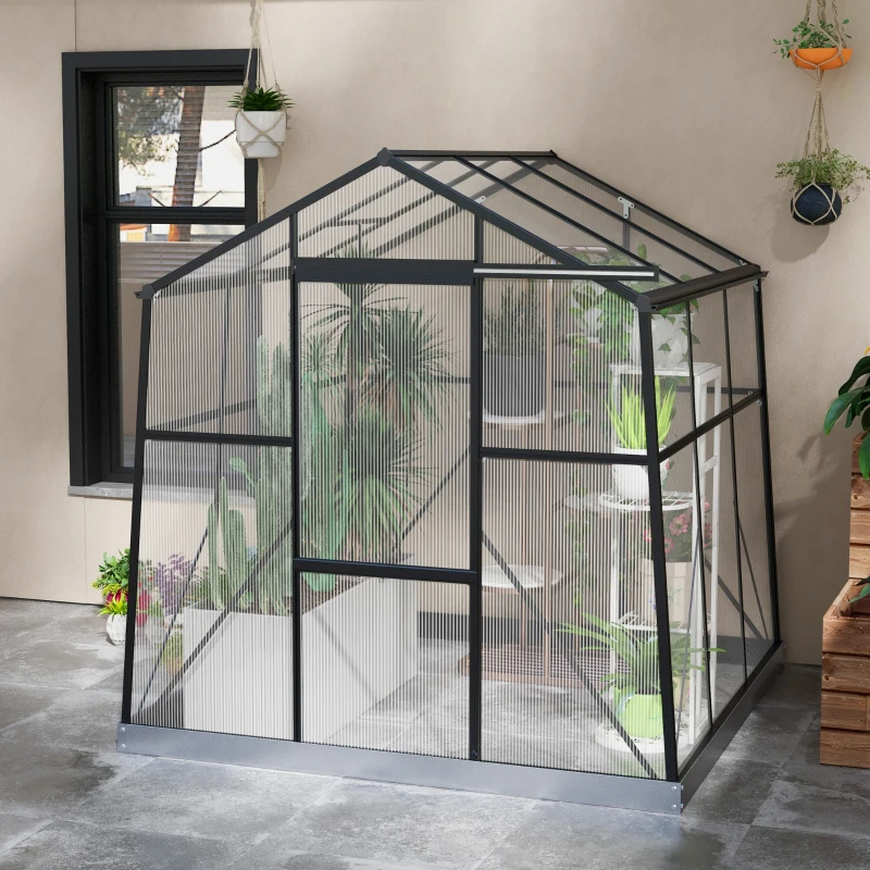 Outsunny Estufa Viveiro Cama fria, resistente ao tempo, 192 x 192 x 203 cm, Preto