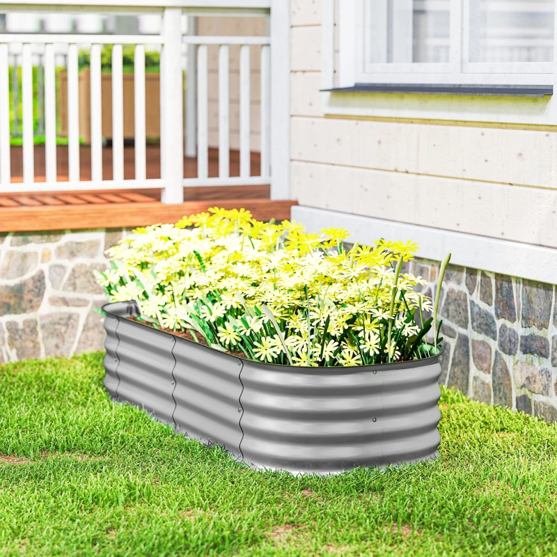 Outsunny Canteiro para Plantas, Canteiro Modular, Bordas Protegidas, Design com Fundo Aberto,  150 x 62 x 30 cm, Prata