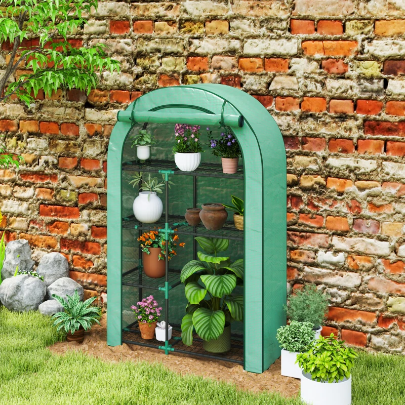 Outsunny Mini-estufa, estufa de 4 níveis com lona plástica, portátil, porta enrolável, 100 x 45 x 160 cm, verde