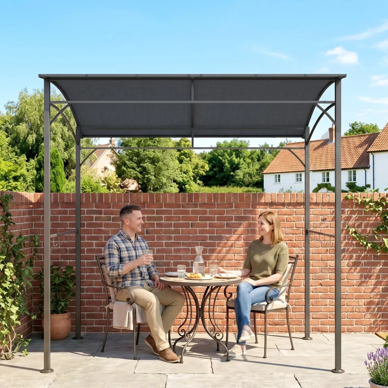 Outsunny Pavilhão para churrasco, Cobertura para churrasqueira, Proteção contra chuva, Ganchos para utensílios, Estrutura de aço, Cinza escuro, 215 x 150 x 182/220 cm