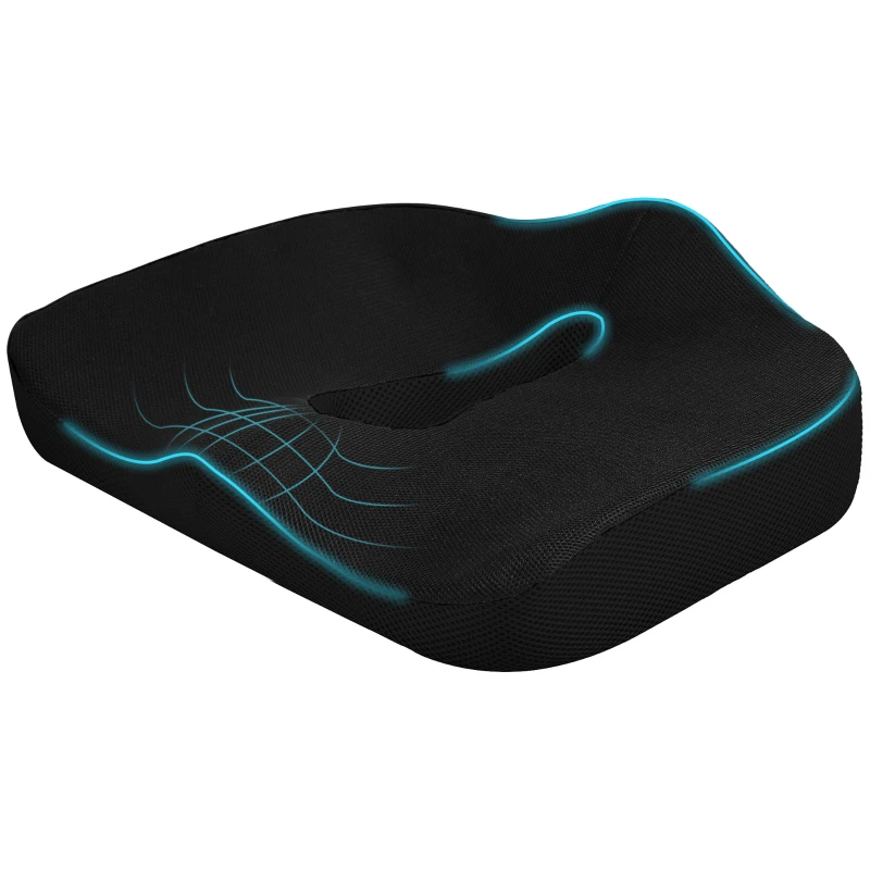 HOMCOM Almofada para assento, ergonômica, revestimento respirável, antiderrapante, 44x39x13 cm, Preto